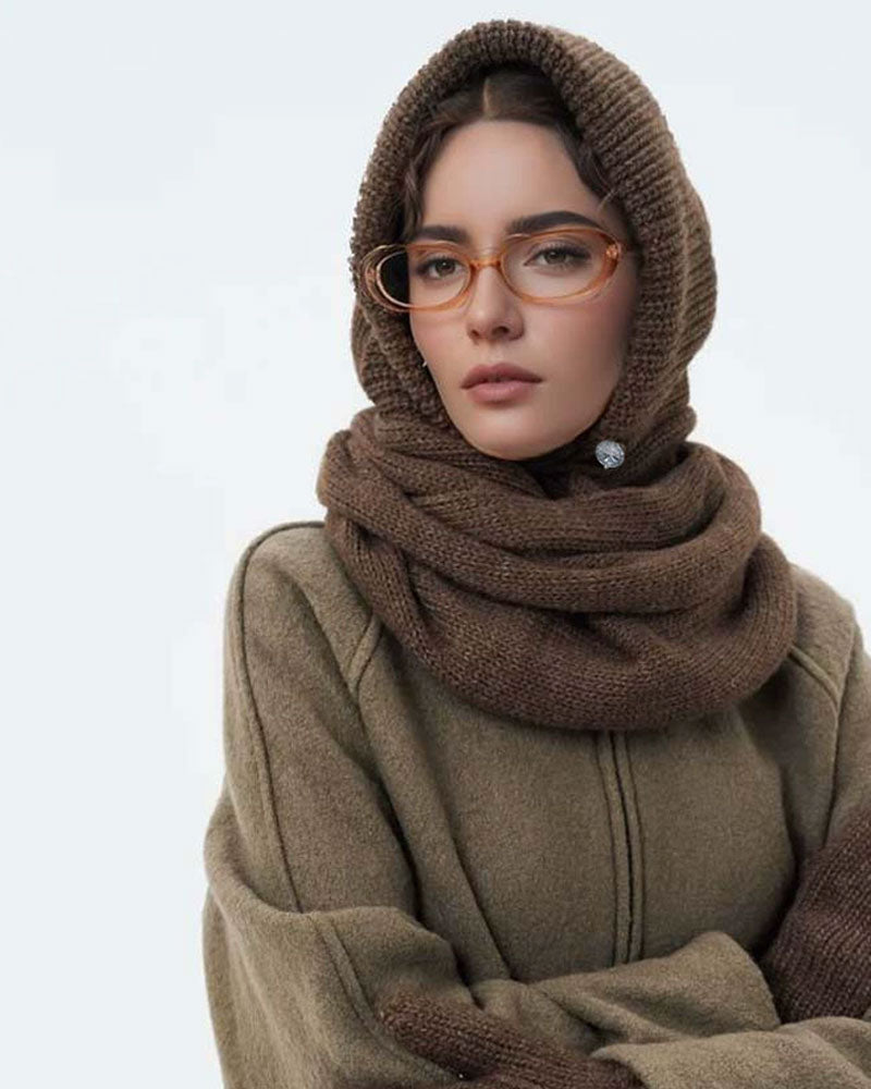 Wholesale Solid Color Knitted Hooded Scarf