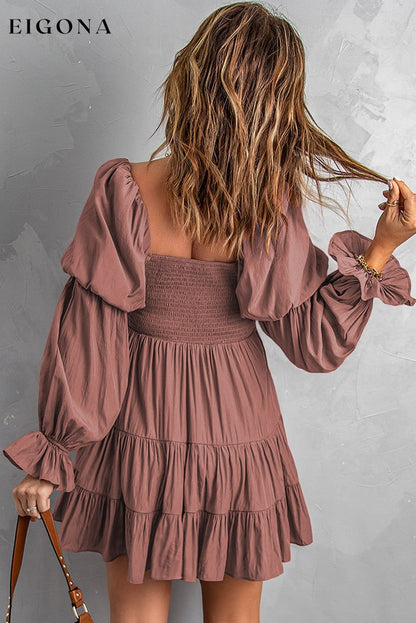 Smocked Off-Shoulder Tiered Mini Dress casual dress casual dresses clothes dress dresses long sleeve dress long sleeve dresses Ship From Overseas short dresses SYNZ