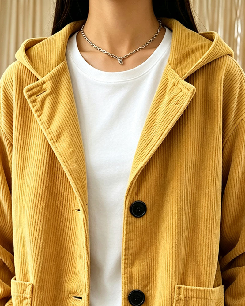 Lapel Solid Hooded Coat