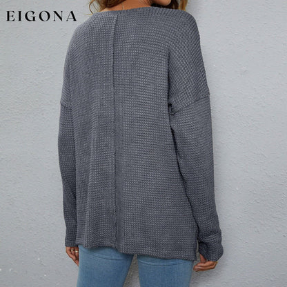 Dropped Shoulder High-Low Waffle-Knit Top Changeable clothes long sleeve long sleeve shirts long sleeve top Ship From Overseas