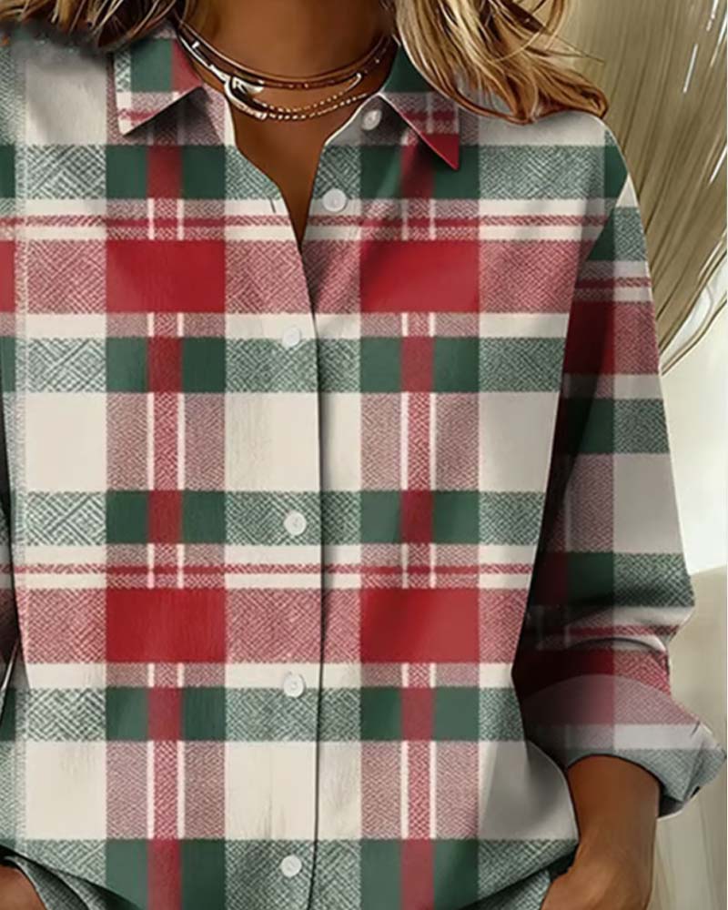 Plaid Print Lapel Shirt