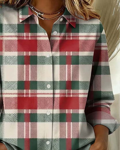 Plaid Print Lapel Shirt