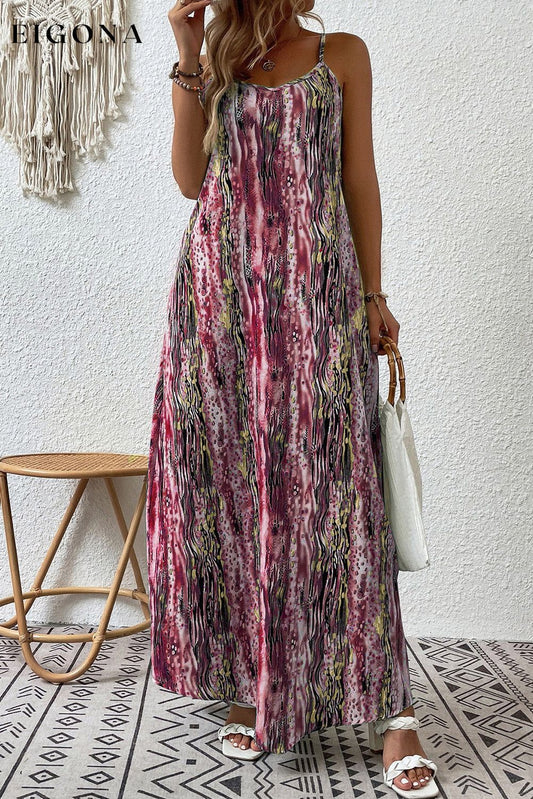 Multicolor Abstract Print Adjustable Spaghetti Strap Maxi Dress Multicolor 95%Polyester+5%Elastane clothes dress dresses maxi dress Occasion Vacation Print Abstract Season Summer Silhouette A-Line Style Bohemian