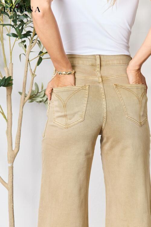Raw Hem Wide Leg Khaki Jeans BAYEAS bottoms clothes Flare Jeans Jeans Ship from USA Women's Bottoms
