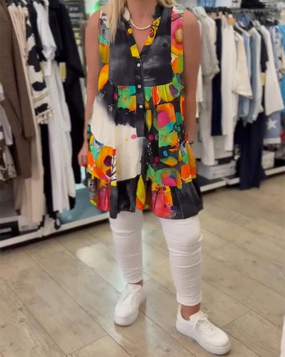 Canotta stampata senza maniche alla moda retrò