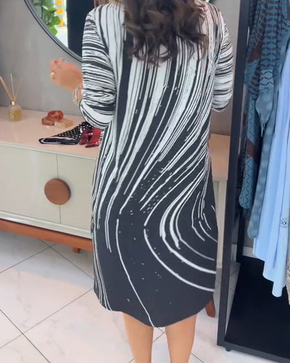 Wave Pattern V-Neck Dress