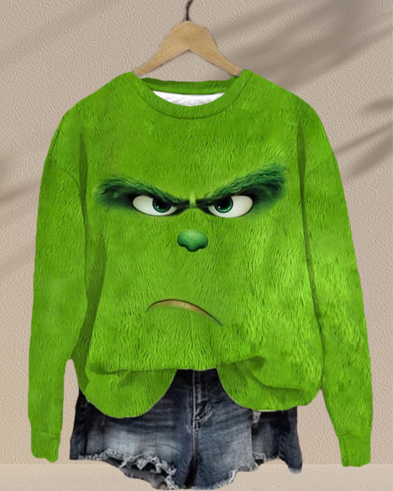 Women's Casual Fun Christmas Printed Crew Neck Sweatshirt 2024 f/w Green Grinch grinch sweatshirts