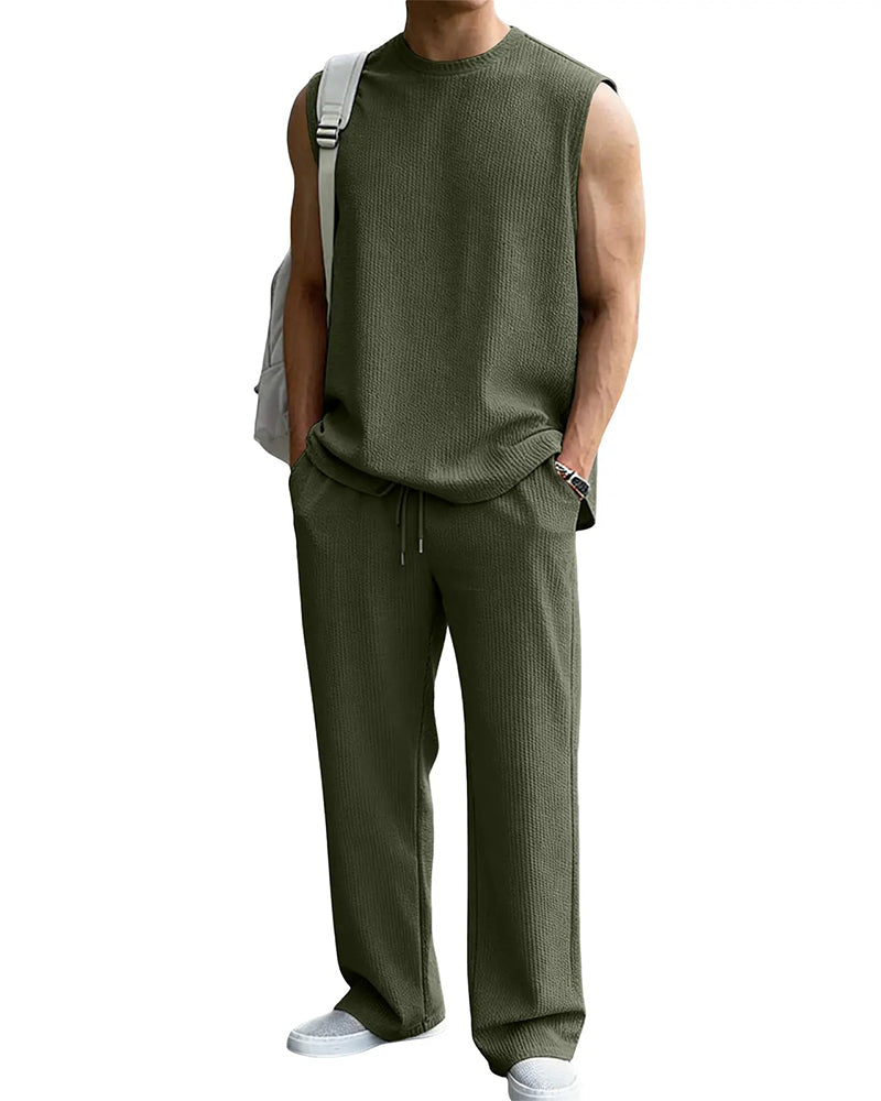 Men's Solid Color Sleeveless Set
