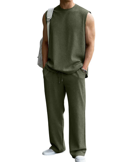 Men's Solid Color Sleeveless Set