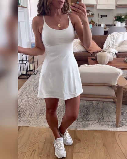 Solid Color Suspender Casual Dress