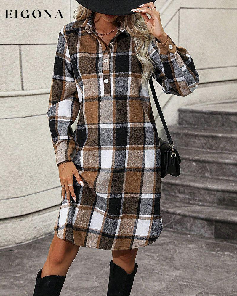 Plaid Lapel Shift Dress 2023 f/w 23BF casual dresses Clothes Dresses spring