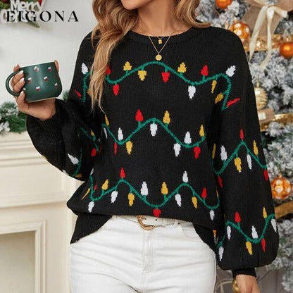 Round Neck Pattern Lantern Sleeve Sweater Black christmas sweater clothes Ship From Overseas Sweater sweaters Yh