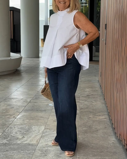 Sleeveless Solid Color Simple Blouse