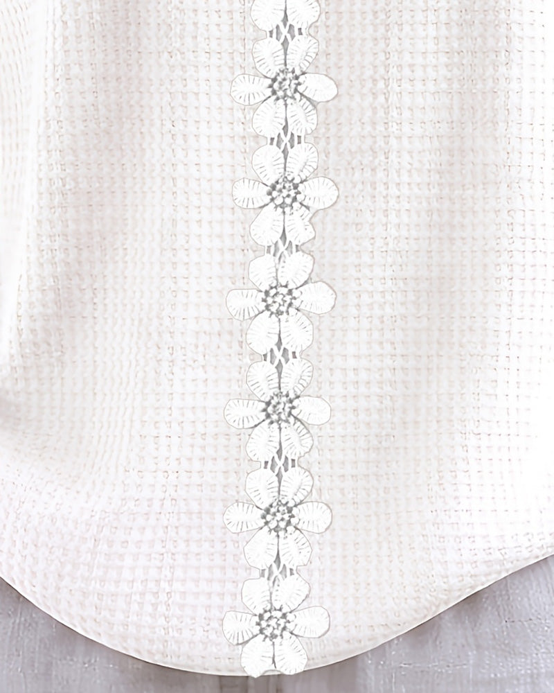 Waffle-knit shirt with 3D floral collar