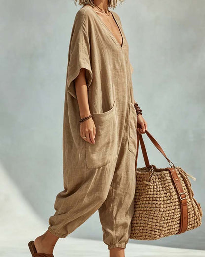 V-Neck Loose Drop Shoulder Jumpsuit