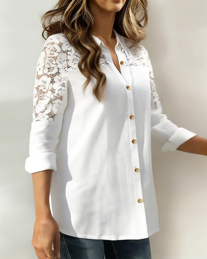 Lace Patchwork Lapel Fashion Blouse