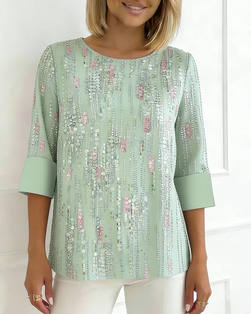 Casual Crewneck Print Half Sleeve Blouse