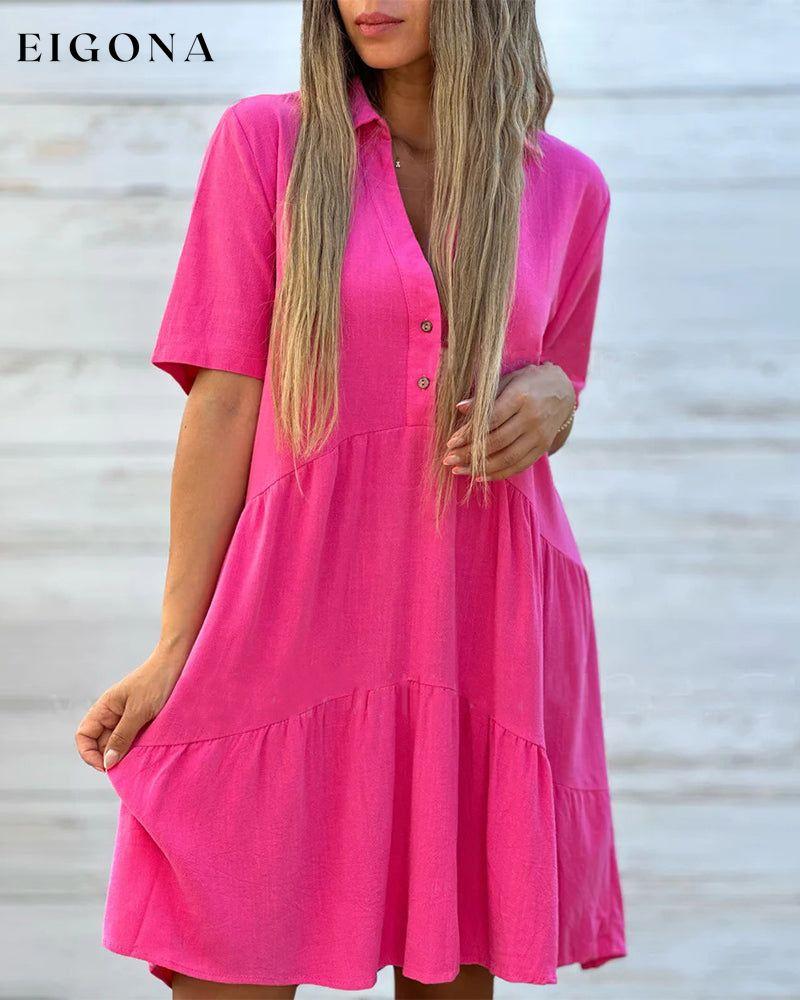 Solid color comfort lapel button dress casual dresses cotton and linen spring summer