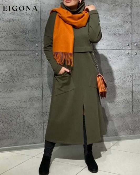 Front slit solid color dress Green 2023 f/w 23BF casual dresses Clothes Dresses