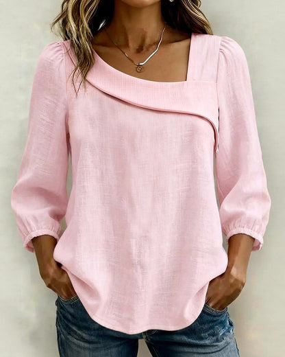 Solid Color Three-Quarter Sleeve Blouse
