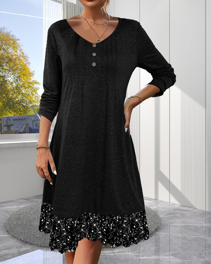 Round neck long sleeve sequin dress 2024 f/w casual dresses