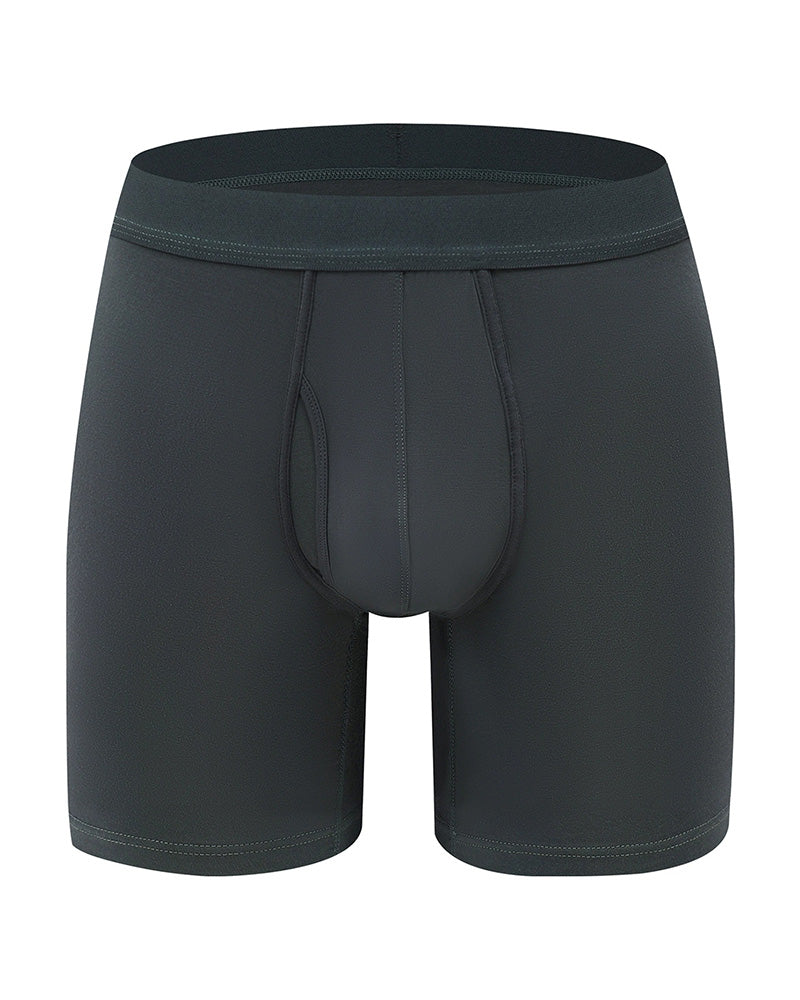 Men's Solid Color Bamboo Fiber Stretchy  Boxer Brief, Breathable Comfy Underwear for Daily Wear, Casual Men's Underwear for All Seasons