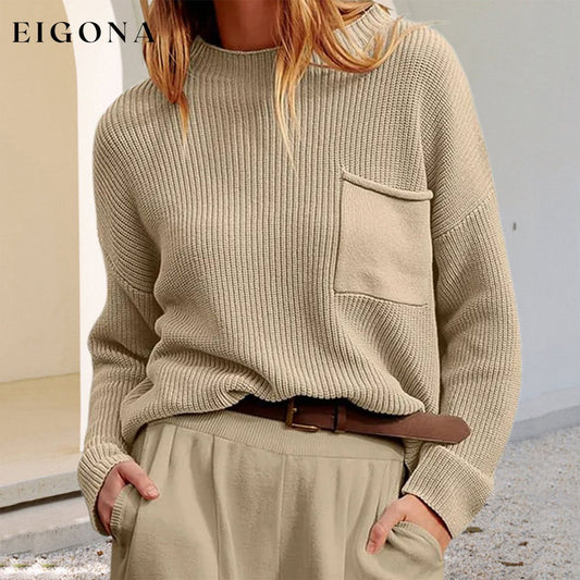 Rib-Knit Dropped Shoulder Sweater Beige clothes G.JI Ship From Overseas Shipping Delay 09/29/2023 - 10/04/2023 Sweater sweaters