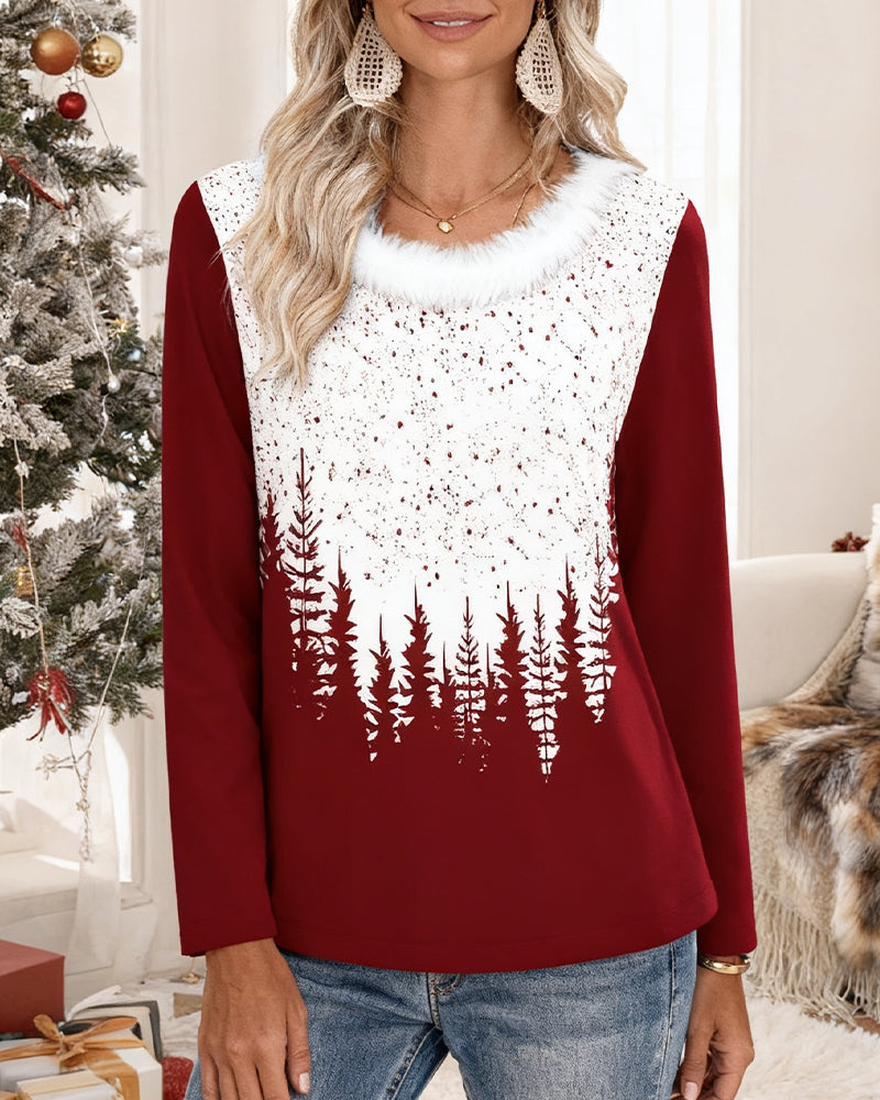 Christmas Tree Print Paneled Top