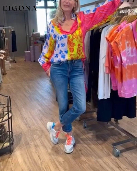 Colorful printed V-neck casual blouse blouses & shirts spring summer