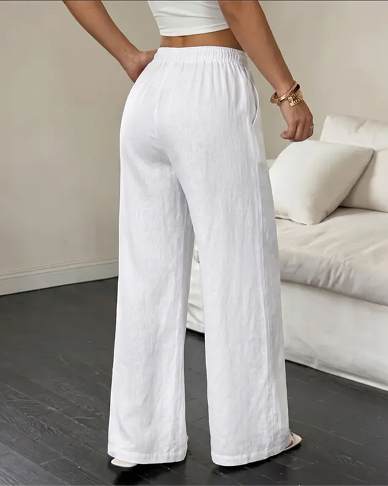 Tie Straight Leg Solid Versatile Long Pant