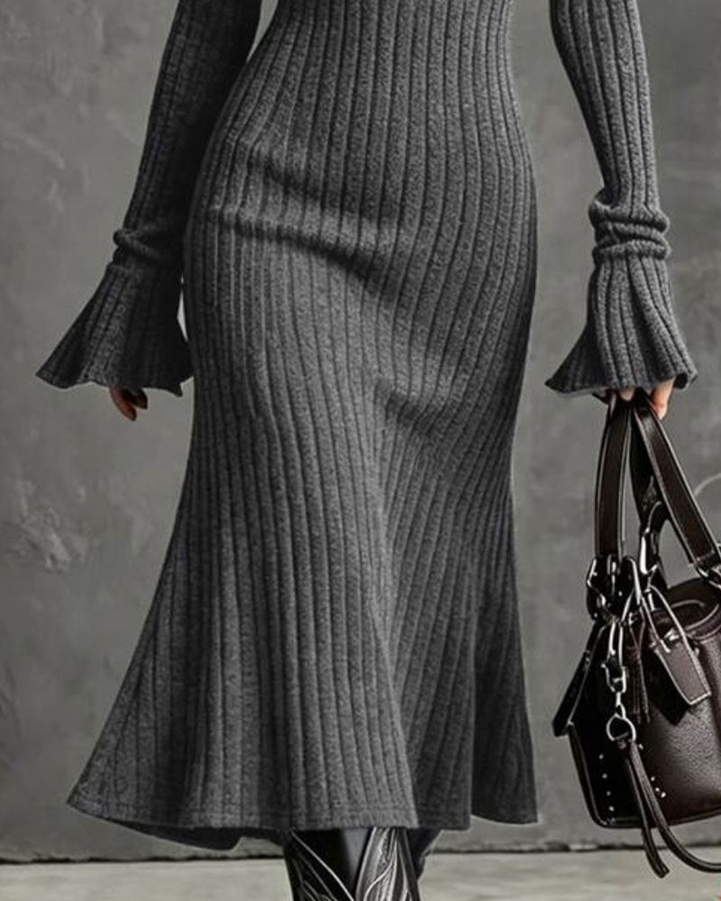 Ribbed Half-Zip Fishtail Sweater Dress 2024 f/w sweater dresses