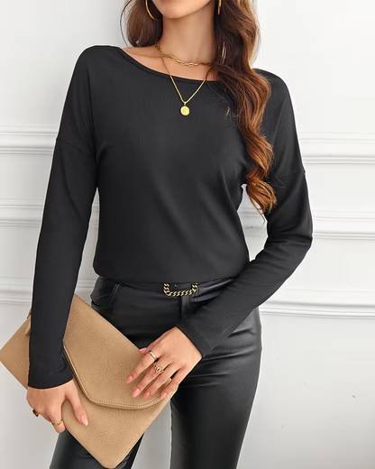 Solid Color Butterfly Design Long-Sleeved Top