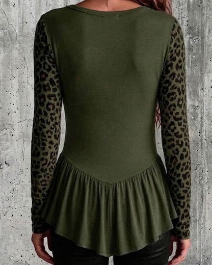 Leopard Patchwork Ruffle Top
