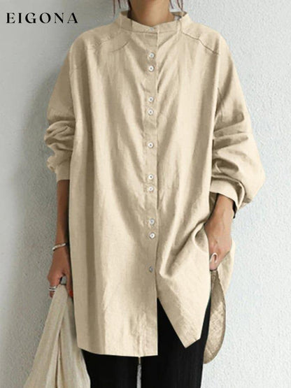 Women's Cotton Linen Stand Collar Loose Long Shirt cotton linens