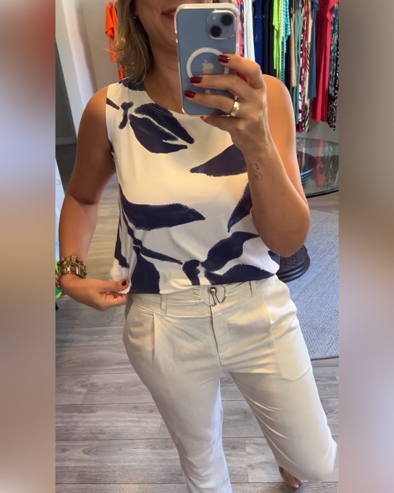 Gilet stampato senza maniche con scollo rotondo