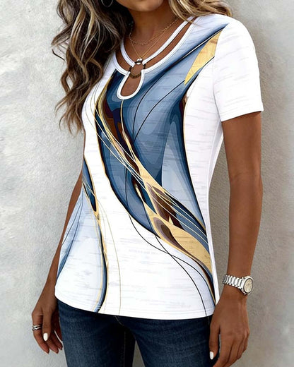 Abstract Print Round Ring Short-Sleeved T-Shirt