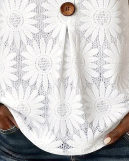 Ruffled Daisy-Print Blouse With Ruffle Sleeves