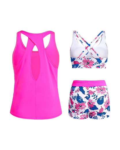 Floral Print Three-Piece Tankini