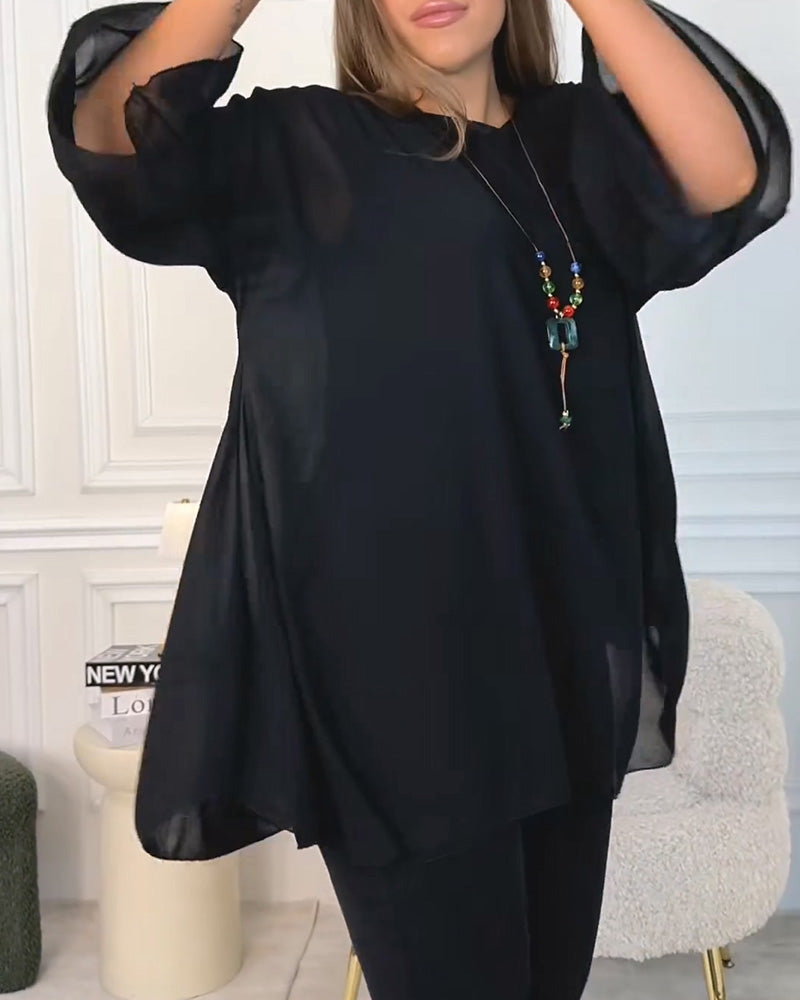 Solid Color Round Neck Loose Top autumn spring top
