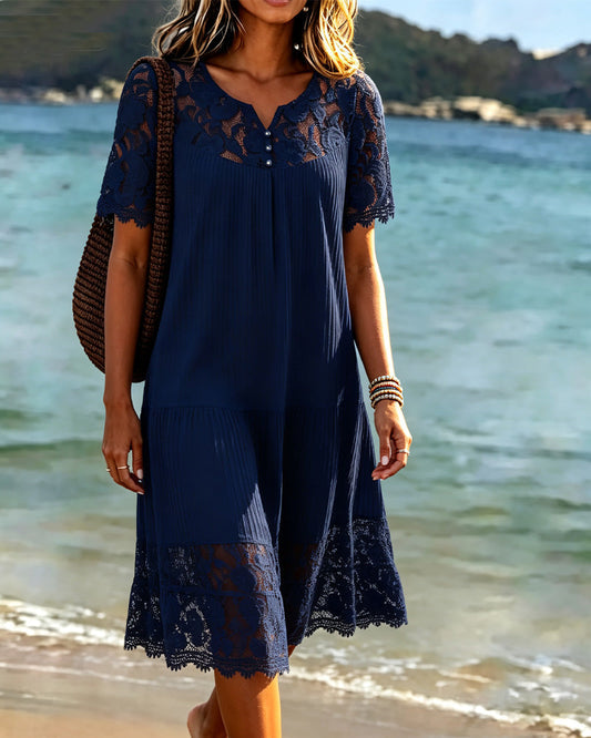 Hollow-Out Patchwork Dress casual dresses spring summer