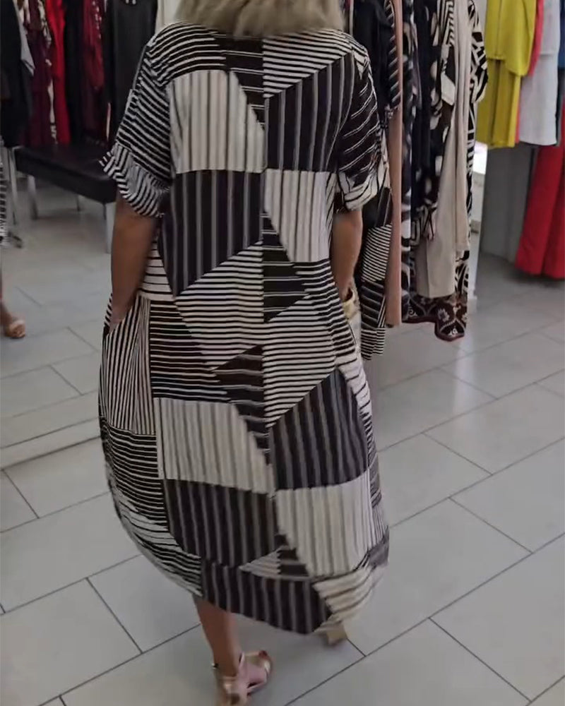 Crew Neck Stripe Pocket Dress