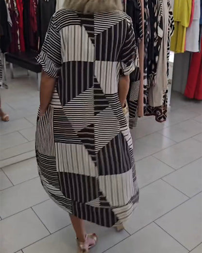 Crew Neck Stripe Pocket Dress