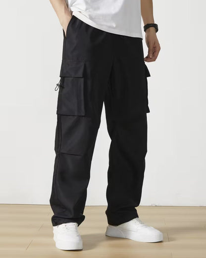 Casual Drawstring Solid Color Cargo Pants