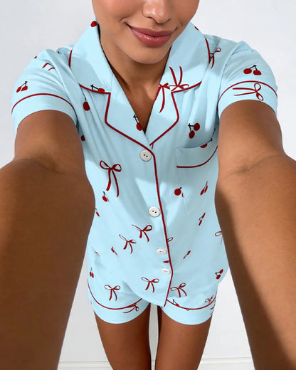 Printed Short-Sleeved Two-Piece Set