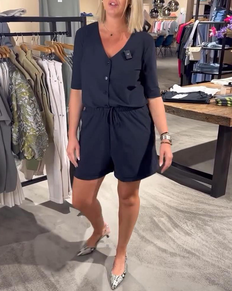 Tuta con lacci e scollo a V a maniche corte