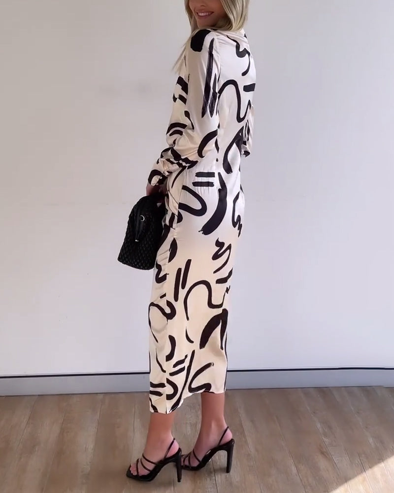 Fashion printed strappy long sleeve slit dress 2023 f/w casual dresses spring