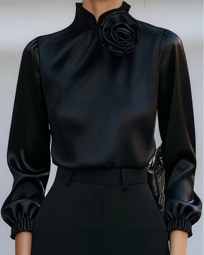 Turtleneck Rose Long Sleeve Blouse