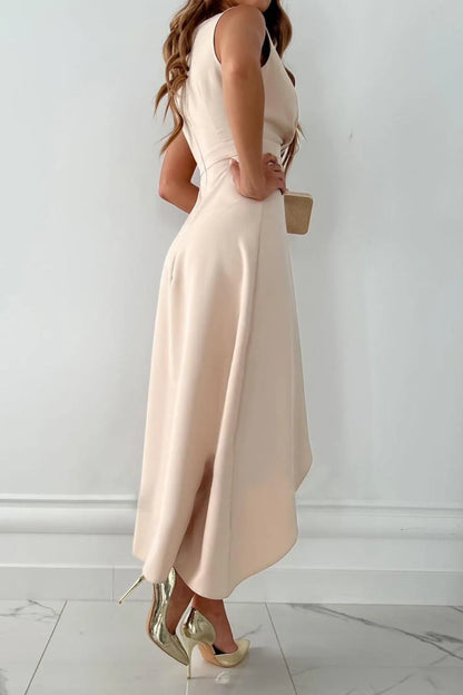 Chic Apricot V-Neck Wrap Dress with Split