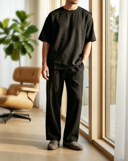 Men's Casual Solid Color Short Sleeve Set
