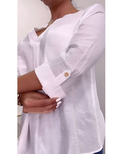 V-neck solid color pocket simple blouse 202466 blouses & shirts spring summer